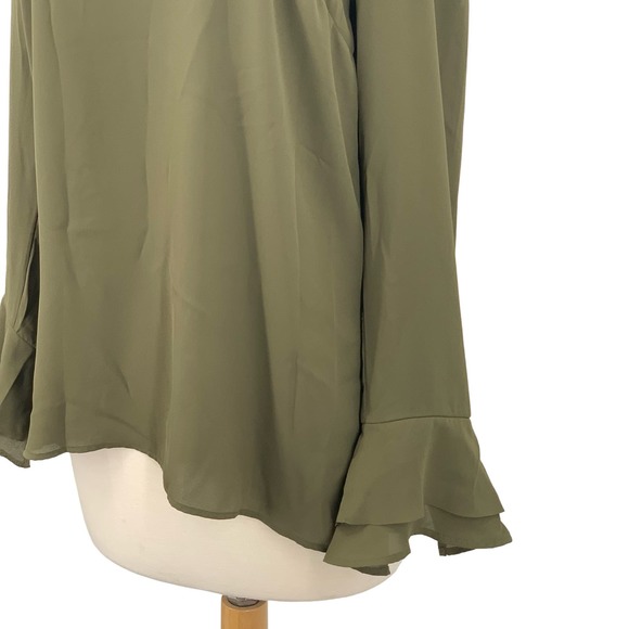 Banana Republic Women's LS V-Neck Pullover Ruffled Blouse Olice Green Size S - Picture 5 of 9